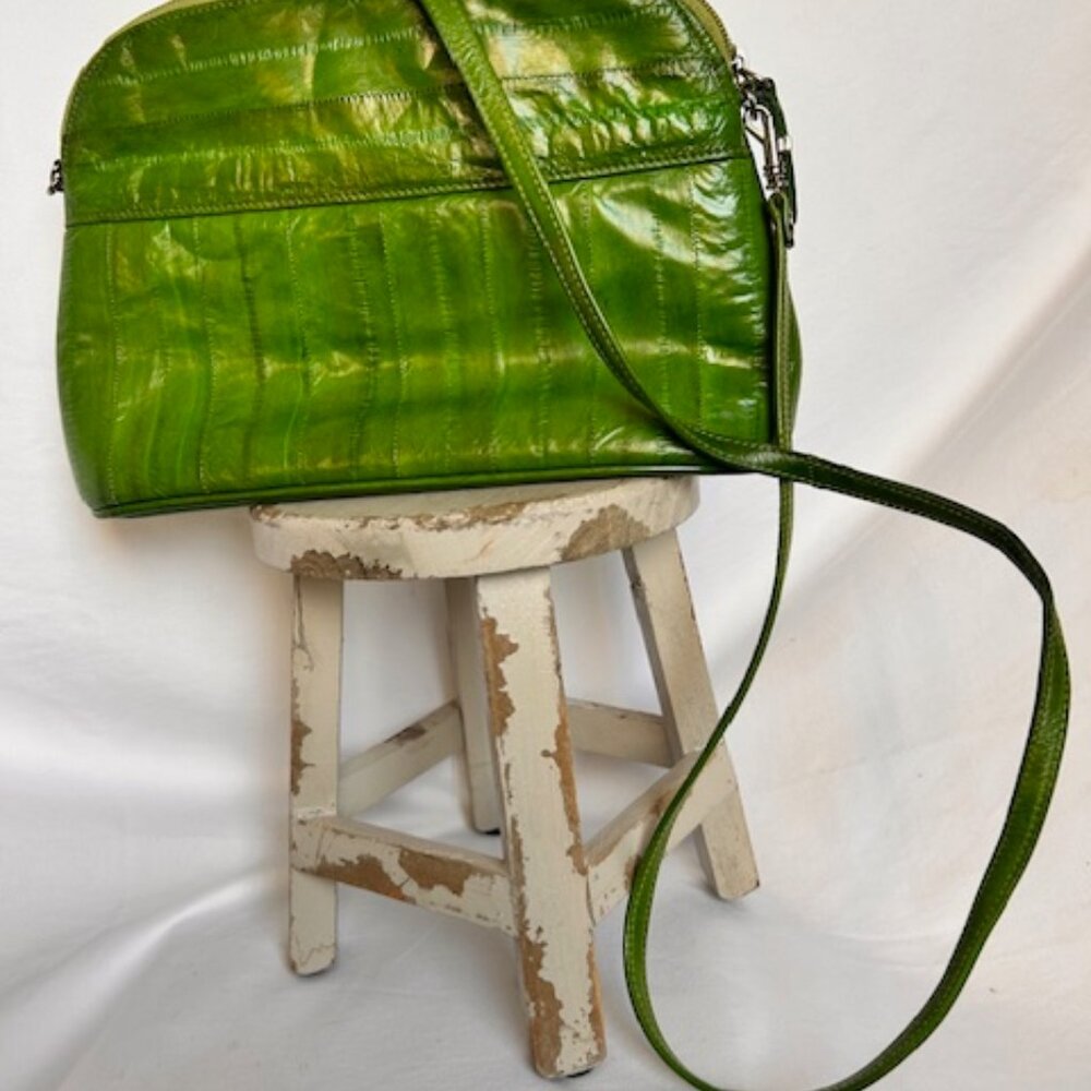 Lee Sands Vintage Eel Skin Crossbody Purse Lime Green Y2K Shoulder Bag Pop Color - Picture 2 of 14